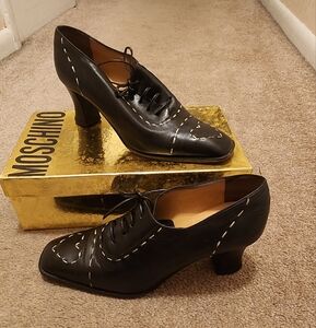 Moschino Black Leather Squared Toe Oxford Women's Shoes